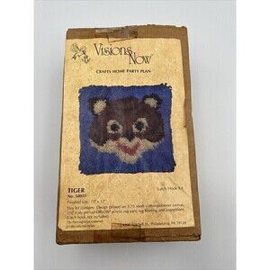 Vintage MCM 1980  Latch Hook Kit Tiger 12”x12” Pillow Visions Now